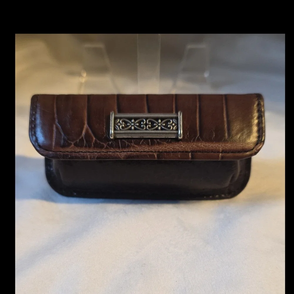 Vintage Brighton Brown Leather Lipstick Holder Case with Mirror Compact Travel